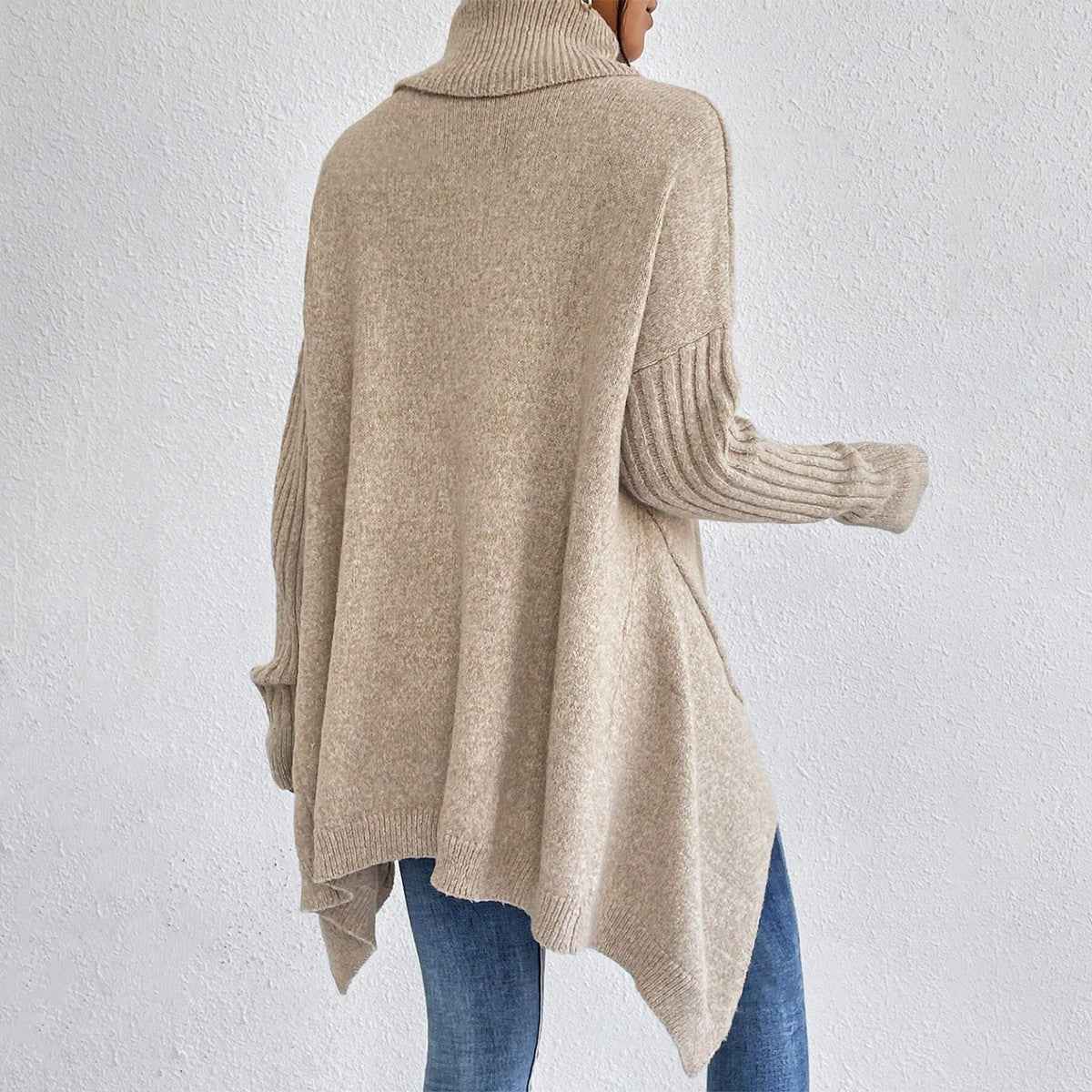 Irregular Turtleneck Sweater Winter Loose Long Sleeve Knitted Tops Leisure Warm Pullover Sweater Women's Clothing - parlezmode.com