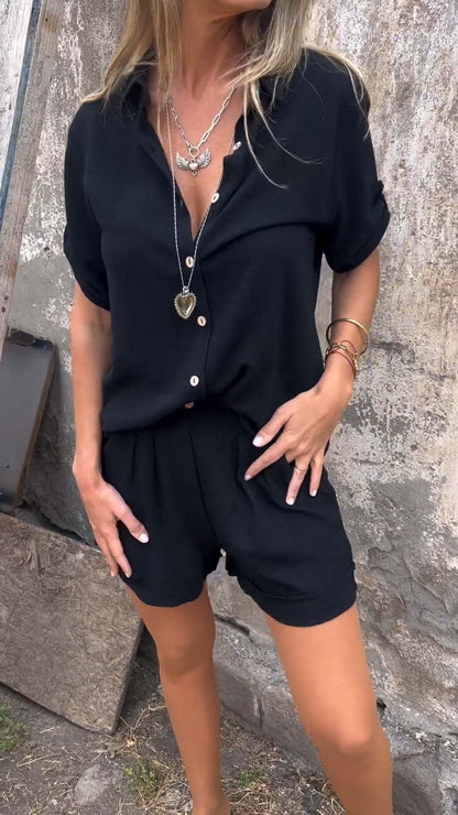 Liorane® | Set Élégant en Coton-Lin Boutonné pour l’Été