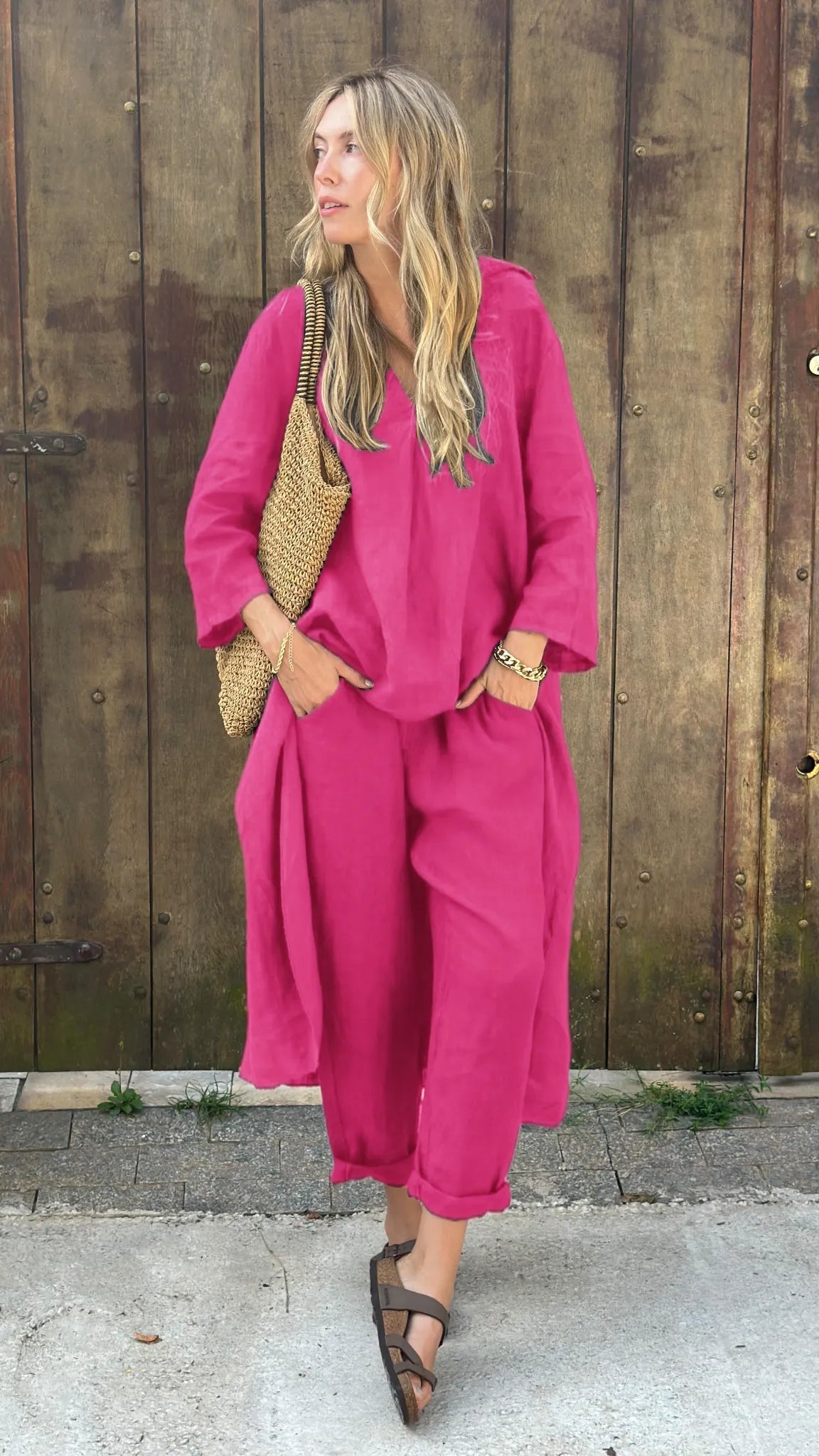 Nivalora® | Ensemble Décontracté Élégant 2 Pièces Col V & Pantalon Large